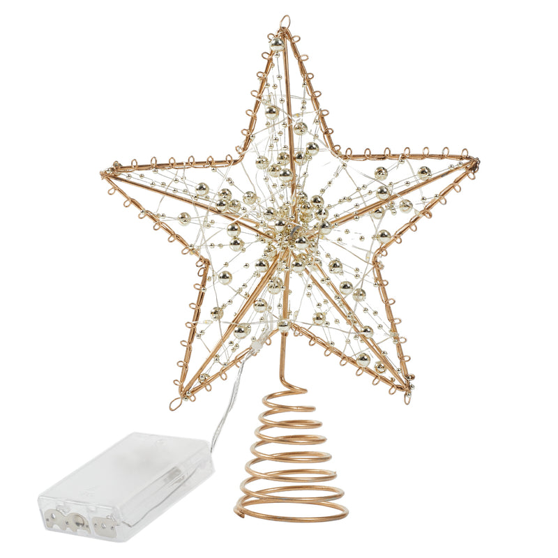 Lifeideas Modern Metal Pre-Lit Star Christmas Tree Topper with Beads