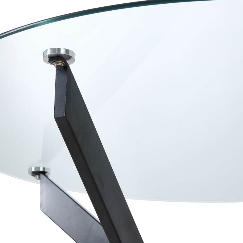 Livingandhome 80cm Round Dining Table with Metal Black Legs