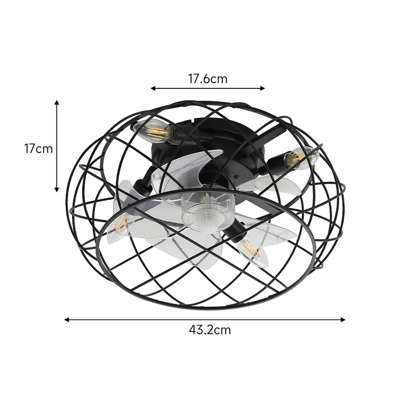Cottonfy UK Black Cage Ceiling Fan Light