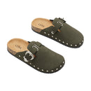Closed-Toe Slip-On Mules Sandals - Dark Green