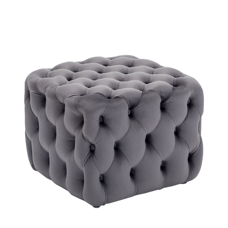 Livingandhome Square Velvet Upholstered Buttoned Footstool