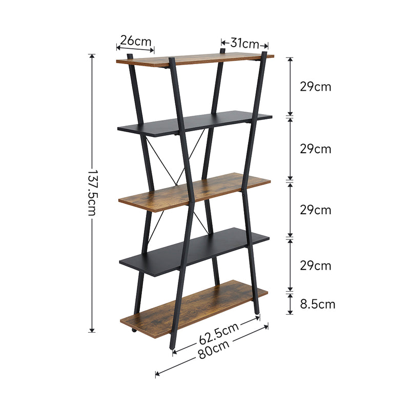 Livingandhome Rustic Industrial Metal and Wood Bookshelf