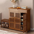 Livingandhome Wooden Shoe Storage Cabinet with Padded Seat