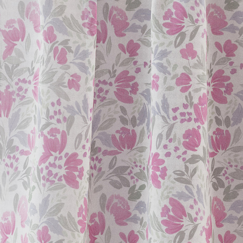 Mia Pink Floral Print Sheer Voile Panels - Pair