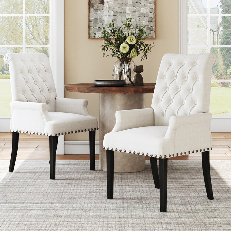 Livingandhome Beige Linen Upholstered Dining Chair