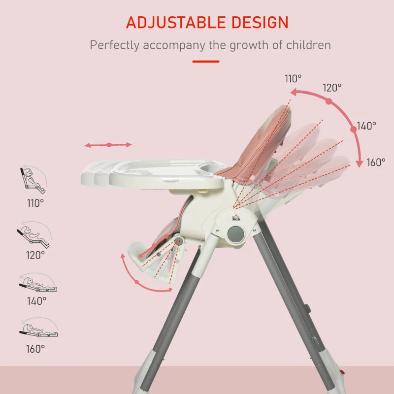 HOMCOM Babies Foldable PU Highchair Pink