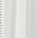 Pair of Tahiti  White Pom-Pom Trim Linen Look Voile Panels with Rod Pocket Header