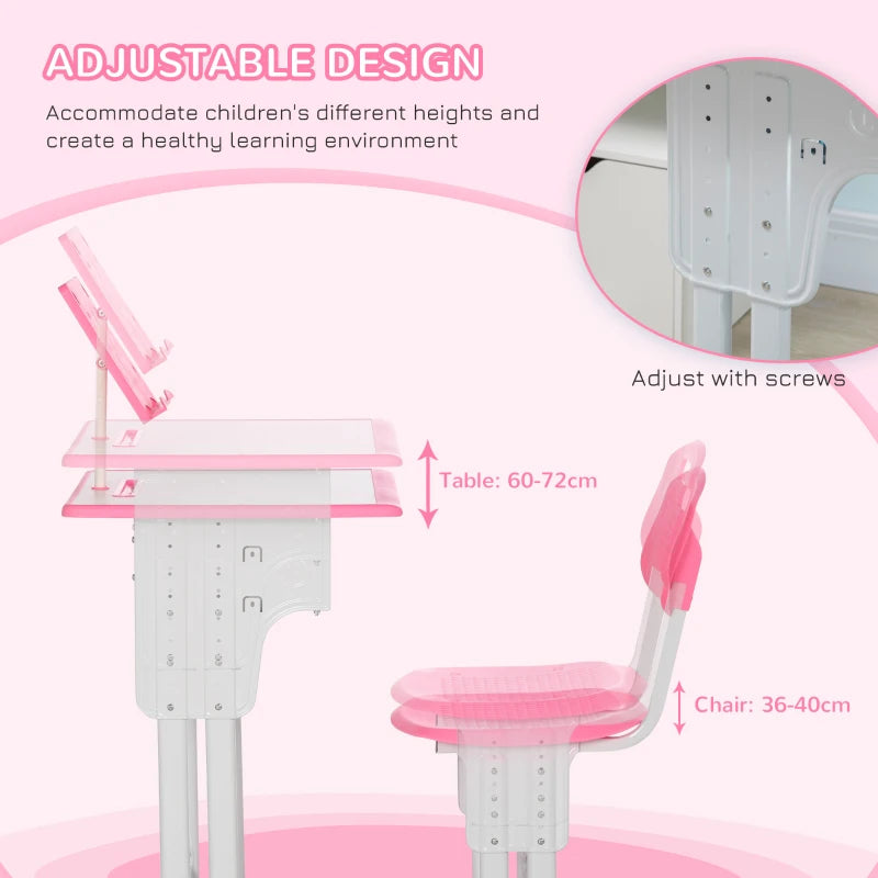 HOMCOM Kids Adjustable Desk and Chair Set- Pink