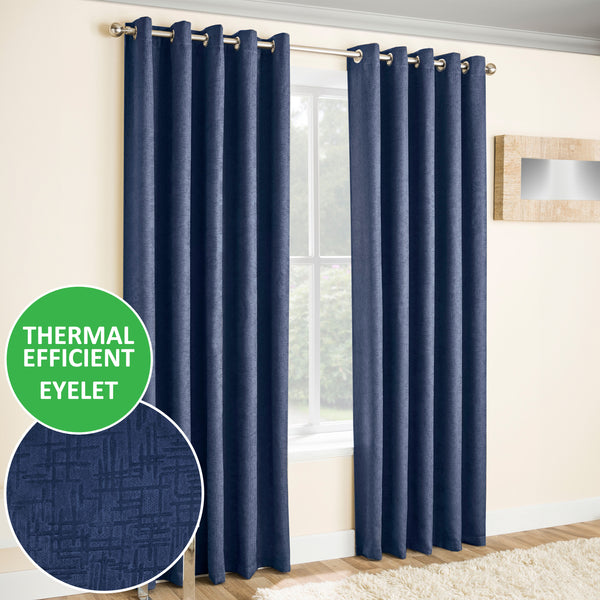 Enhanced Living Vogue Navy Eyelet Thermal Noise Reducing Dim Out Curtains - Pair