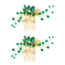 Pack Of 2 Delicate Wedding Side Hair Combs Gold & Green