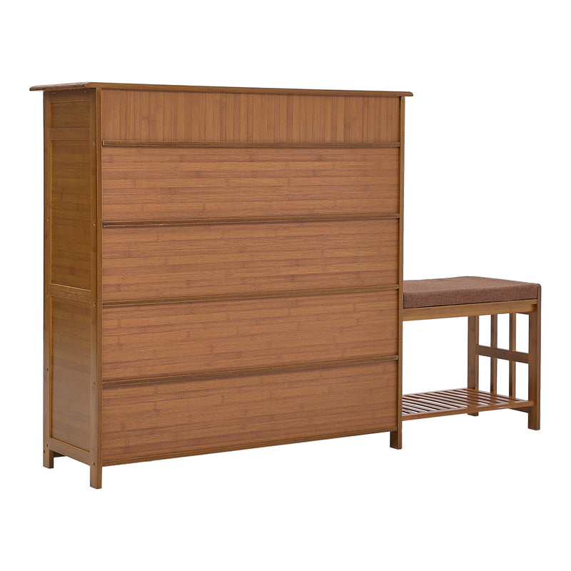 Livingandhome Wooden Shoe Storage Cabinet with Padded Seat