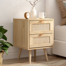 Cottonfy UK 2 Pack Wood And Rattan Bedside Cabinet