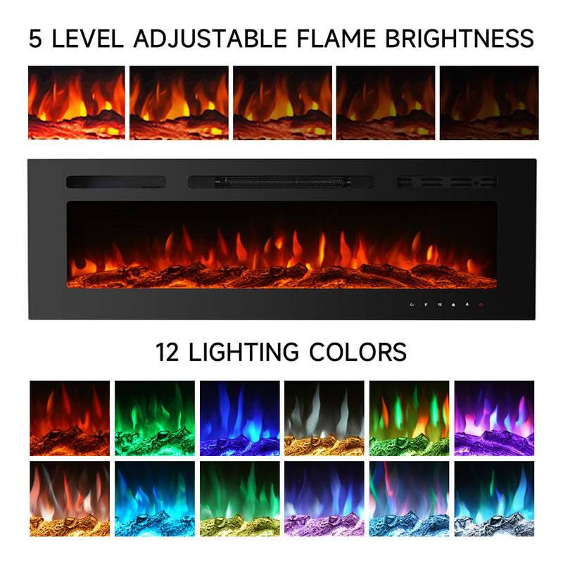 Recessed/Wall Mounted Electric Fireplace Adjustable Flame with Remote