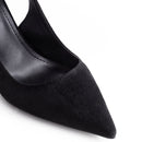 Pointed Toe Pumps with Kitten Heel Slingback - Black