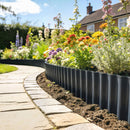 Outsunny Metal Lawn Edging Border, 8 in x 21.3 ft Garden Edging, Dark Grey