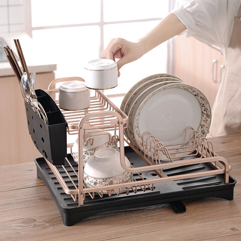 Lifeideas Dish Rack 2 Tiers Dish Drying Drainer with Drying Board Rose Gold