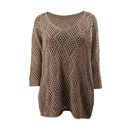 Solid Hollow Out Knitted Cover Up Top with Long Sleeves