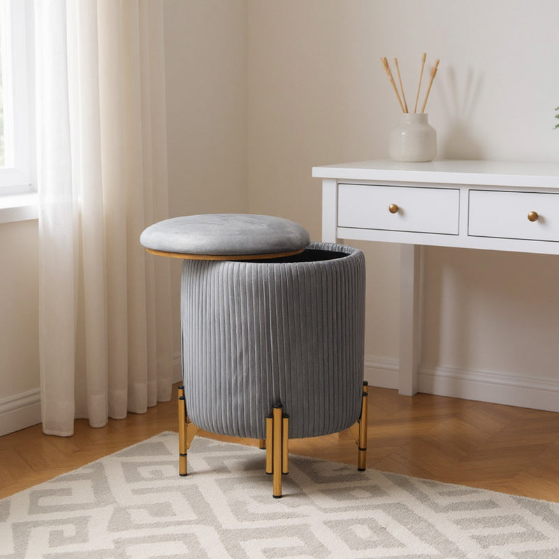 Livingandhome Modern Pleated Storage Ottoman with Metal Base