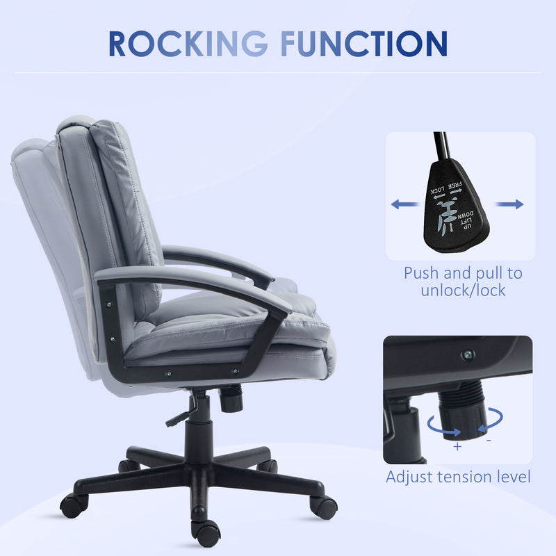 HOMCOM Faux Leather Home Office Chair Mid Back Desk Chair With Arms - Dark Grey/Light Grey