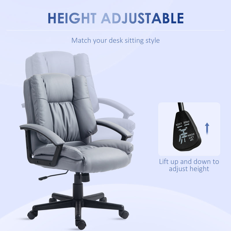 HOMCOM Faux Leather Home Office Chair Mid Back Desk Chair With Arms - Dark Grey/Light Grey