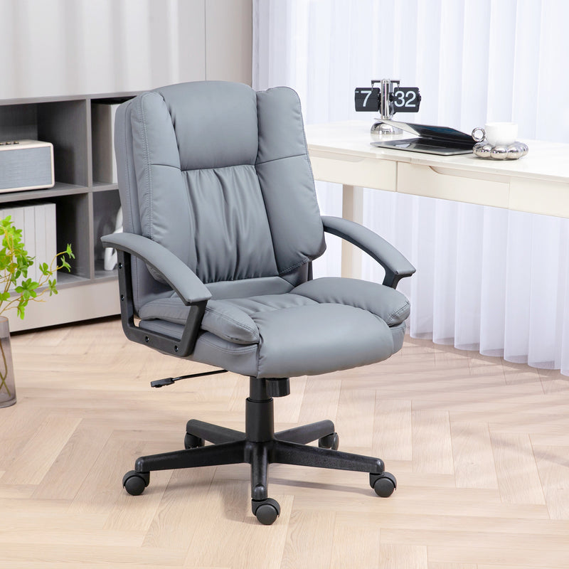 HOMCOM Faux Leather Home Office Chair Mid Back Desk Chair With Arms - Dark Grey/Light Grey