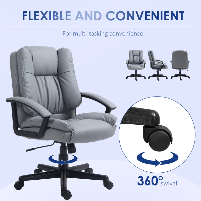 HOMCOM Faux Leather Home Office Chair Mid Back Desk Chair With Arms - Dark Grey/Light Grey