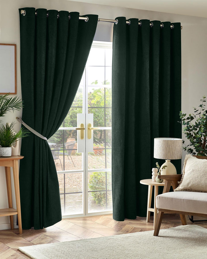 Chenille Blackout Ring Top Curtains Green