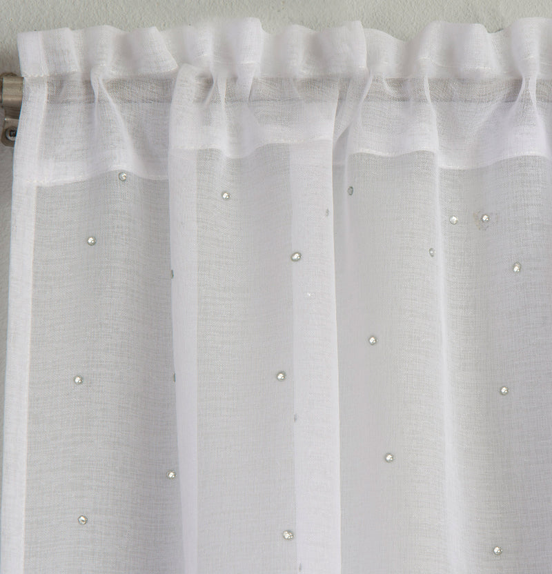 Pair of Jewel White Voile Panels with Sparkle Pattern and Rod Pocket Header