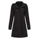Long Trench Coat With Detachable Hood - Black