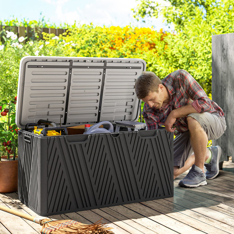 Outsunny 380L Garden Storage Box Waterproof Outdoor Storage Box Wood Effect