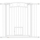 PawHut Stair Gate with Cat Door, Adjustable Width - White