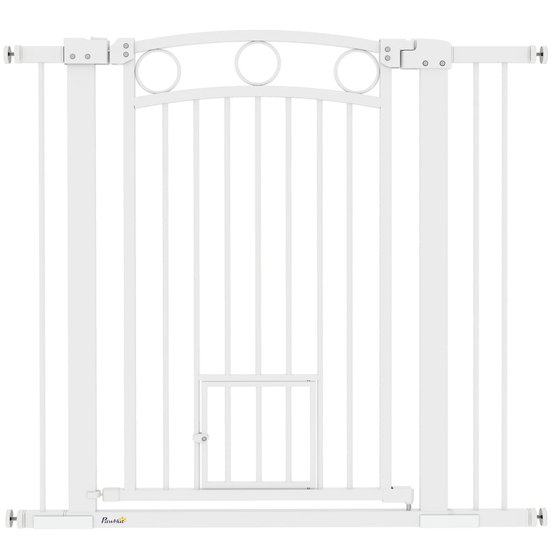 PawHut Stair Gate with Cat Door, Adjustable Width - White