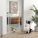 PawHut Stair Gate with Cat Door, Adjustable Width - White
