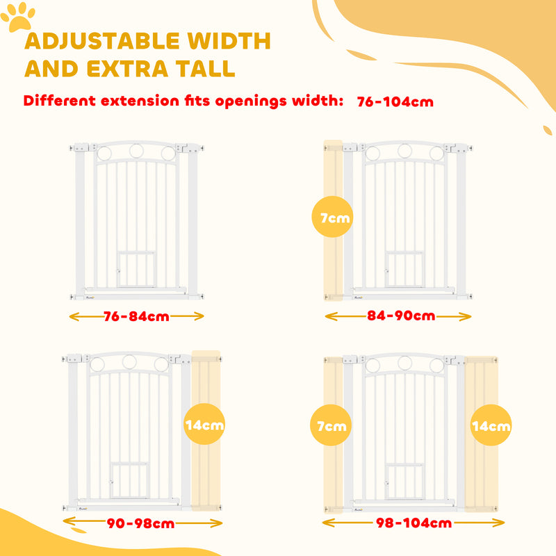 PawHut Stair Gate with Cat Door, Adjustable Width - White
