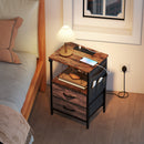 HOMCOM Slim Side Table with Charging Station, Bedside Table, Rustic Brown
