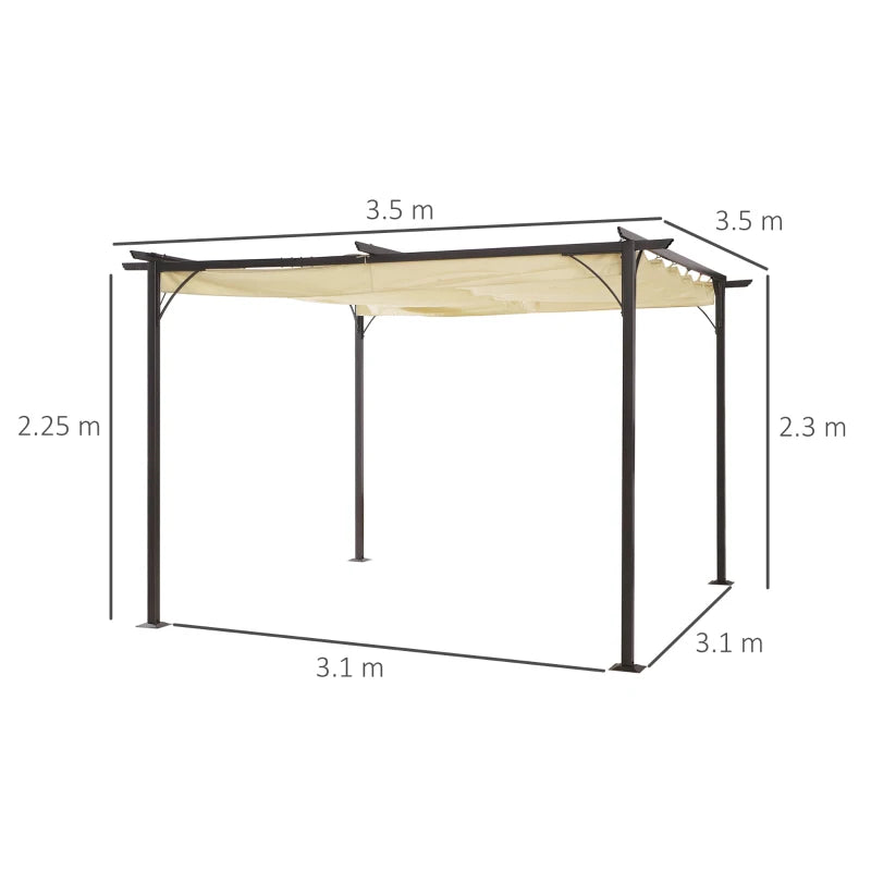 Outsunny Metal Pergola with Retractable Awning 3.5x3.5m - Cream