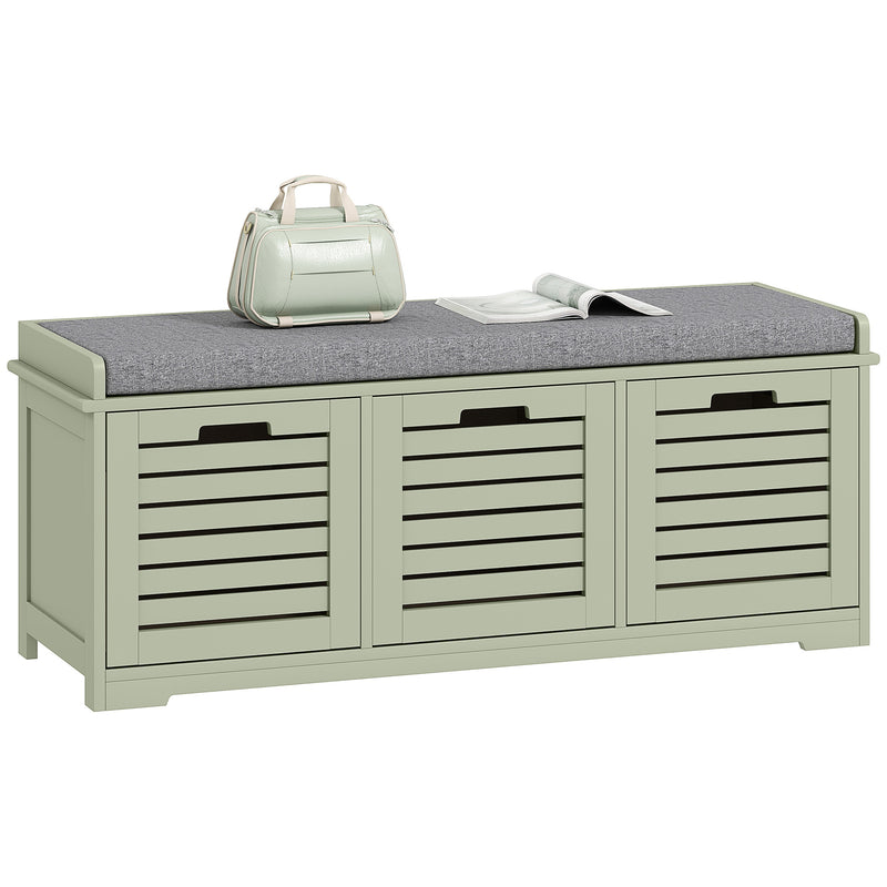 HOMCOM 3-Door Shoe Storage Bench Cushion Seat Slatted Doors