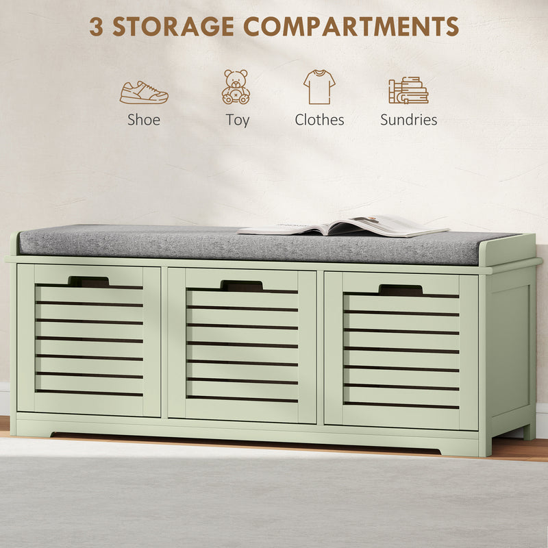 HOMCOM 3-Door Shoe Storage Bench Cushion Seat Slatted Doors