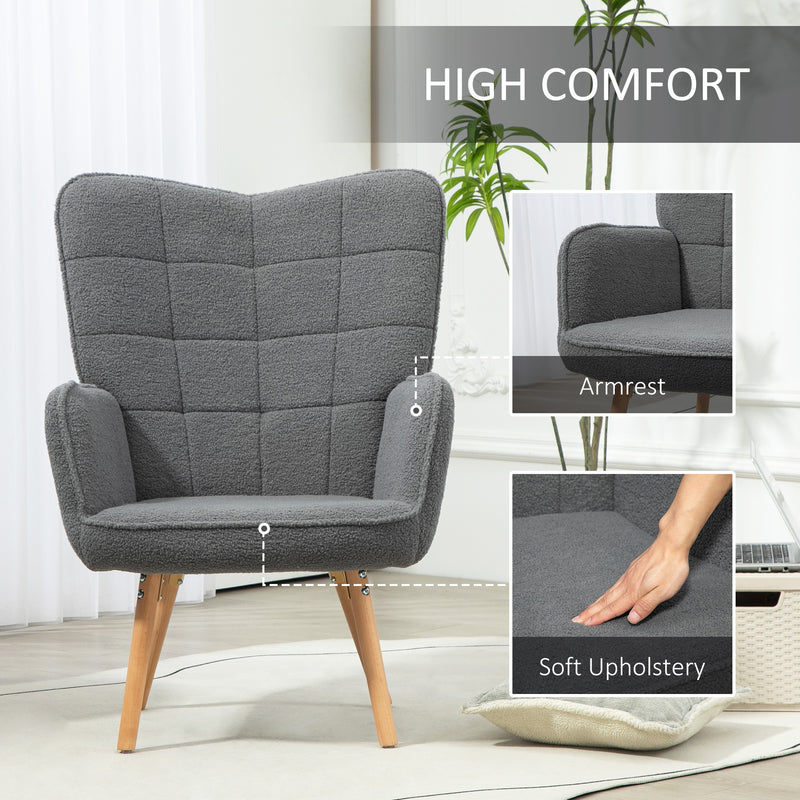 HOMCOM Upholstered Tufted Wingback Armchair with Seat Padding, Dark Grey