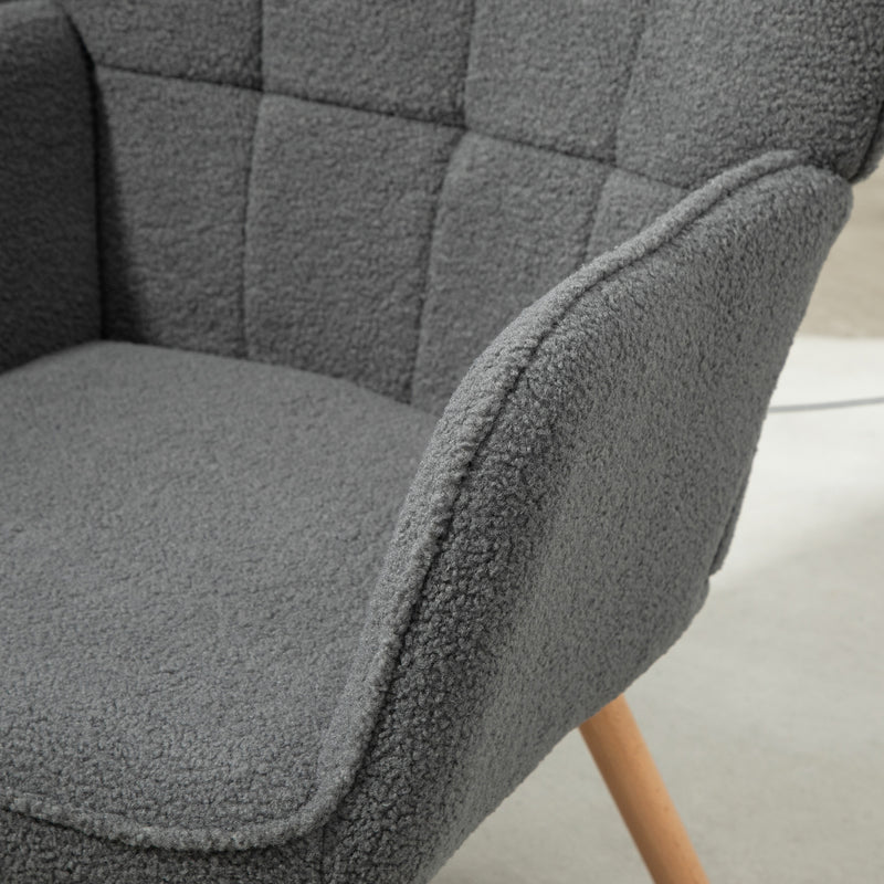 HOMCOM Upholstered Tufted Wingback Armchair with Seat Padding, Dark Grey