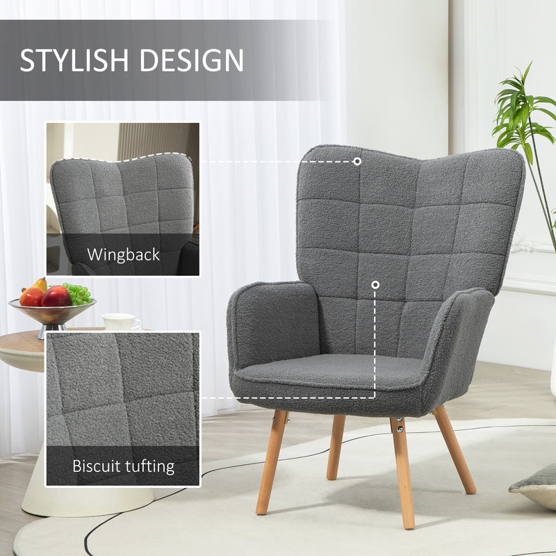HOMCOM Upholstered Tufted Wingback Armchair with Seat Padding, Dark Grey