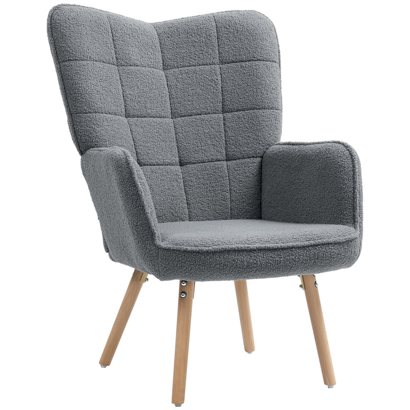 HOMCOM Upholstered Tufted Wingback Armchair with Seat Padding, Dark Grey