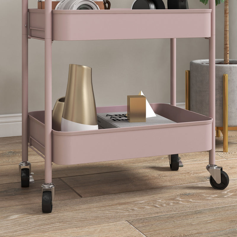 HOMCOM 3 Tier Rolling Utility Cart with 3 Mesh Basket, Pink