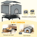 PawHut Outdoor Cat House, Feral Cat Shelter With Elevated Base, Grey