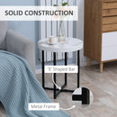 HOMCOM Round Side Table With Metal Legs, Modern End Table For Living Room White