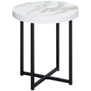 HOMCOM Round Side Table With Metal Legs, Modern End Table For Living Room White