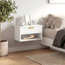 HOMCOM Floating Bedside Tables Set Of 2 With Fluted Drawer Open Shelf White