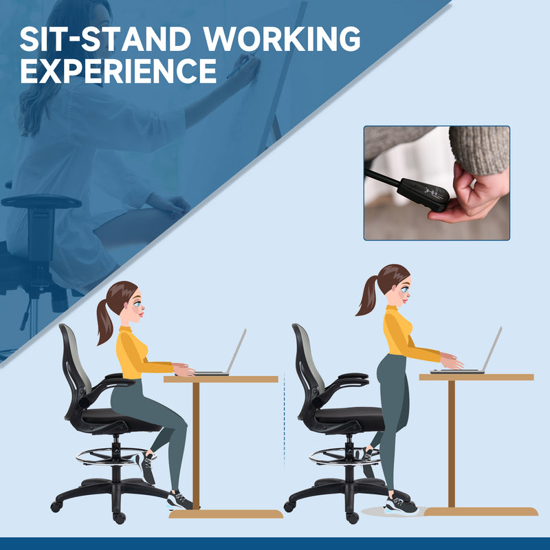 Vinsetto Draughtsman Chair Tall Office Chair W/ Adjustable Footrest, Dark Grey