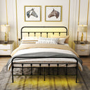 HOMCOM Bed Frame With LED Lights And Charging Station, Black