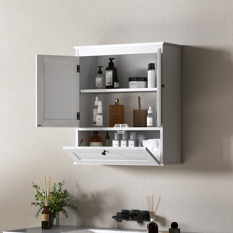 HOMCOM Bathroom Cabinet Wall Mounted with Adjustable Shelf, White